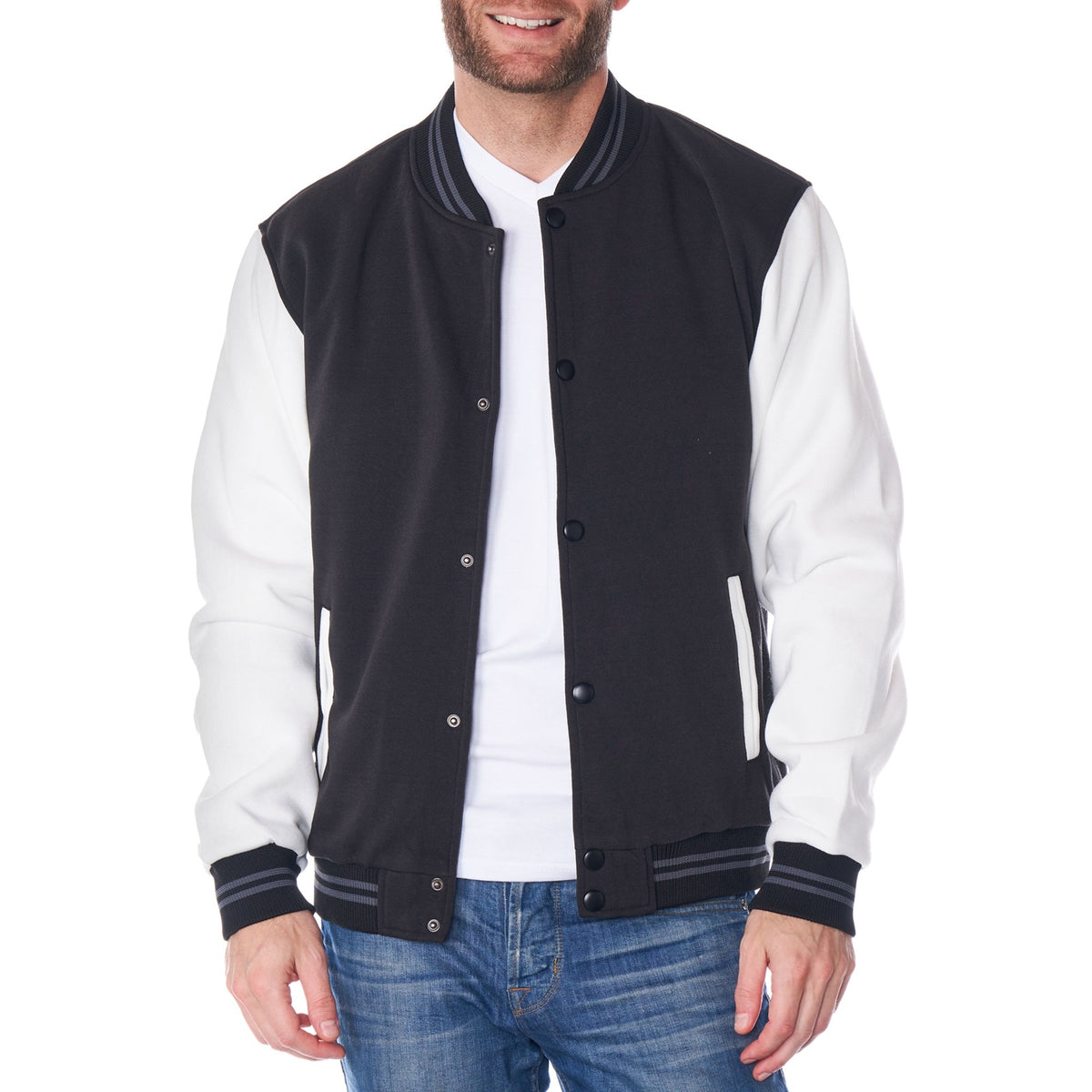 Alpine Swiss Tyler Men’s Varsity Jacket Classic Letterman Coat Baseball Bomber – Black White