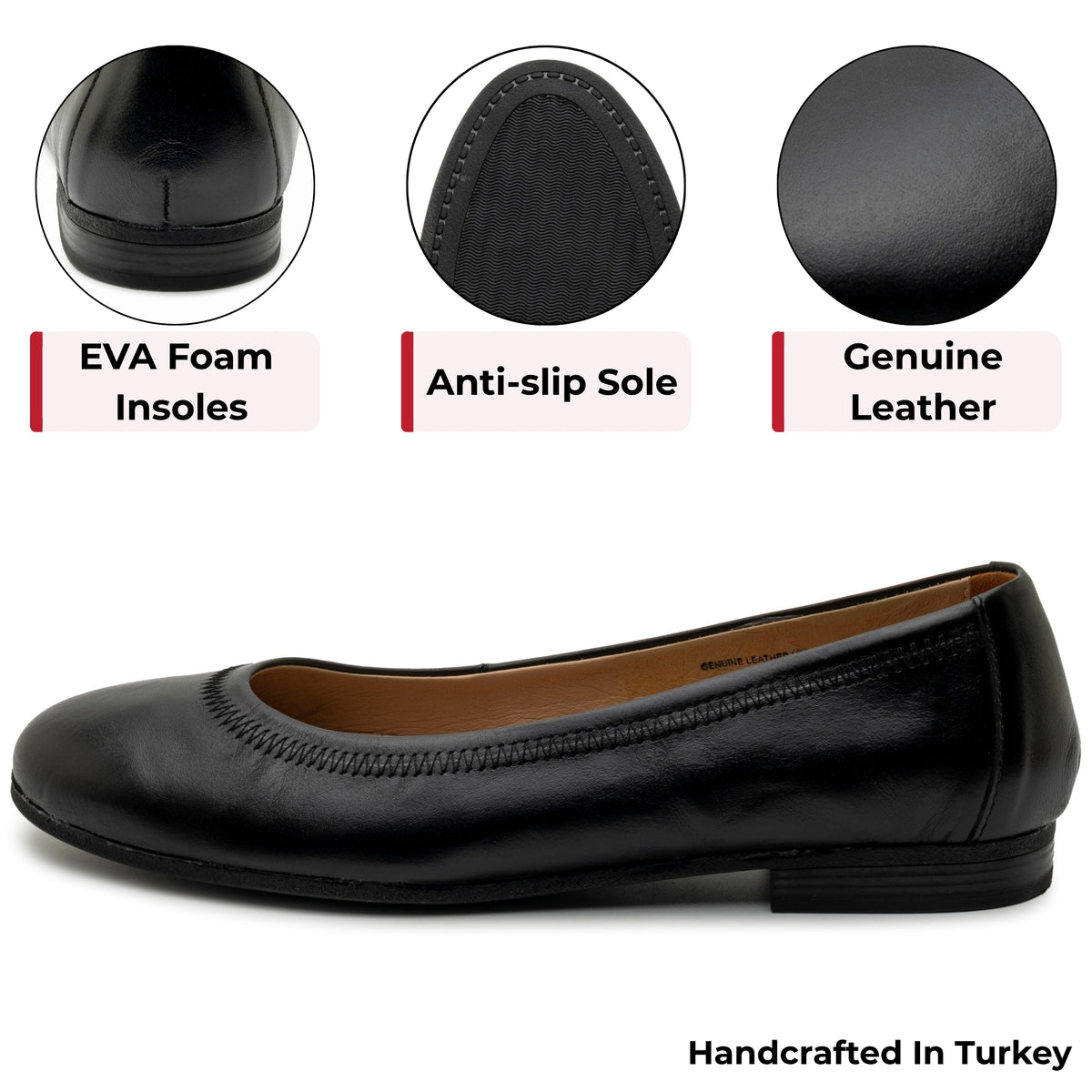 Alpine Swiss Wendy Womens Leather Ballet Flats Classic Round Toe Slip On Shoes – Black Leather