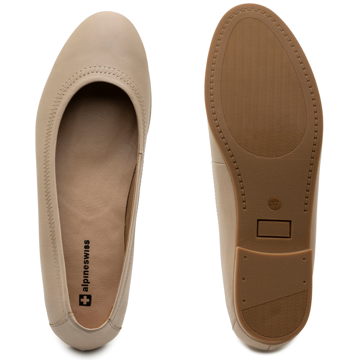 Alpine Swiss Wendy Womens Leather Ballet Flats Classic Round Toe Slip On Shoes – Cream Leather