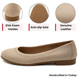 Alpine Swiss Wendy Womens Leather Ballet Flats Classic Round Toe Slip On Shoes – Cream Leather