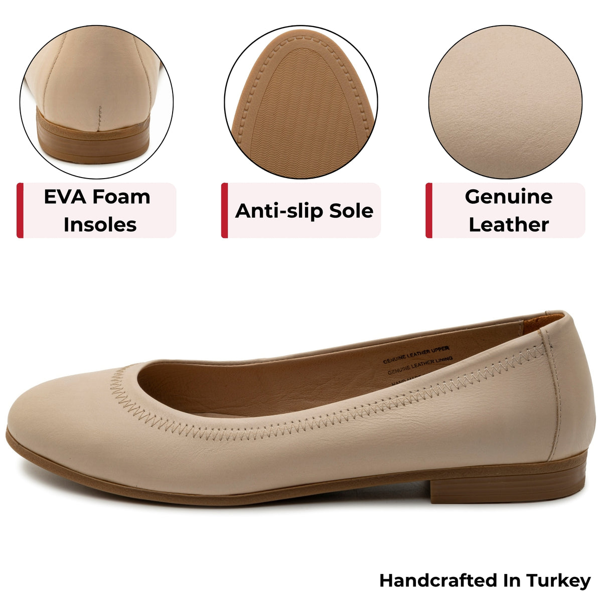 Alpine Swiss Wendy Womens Leather Ballet Flats Classic Round Toe Slip On Shoes – Cream Leather