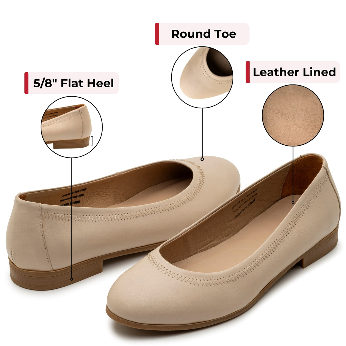 Alpine Swiss Wendy Womens Leather Ballet Flats Classic Round Toe Slip On Shoes – Cream Leather