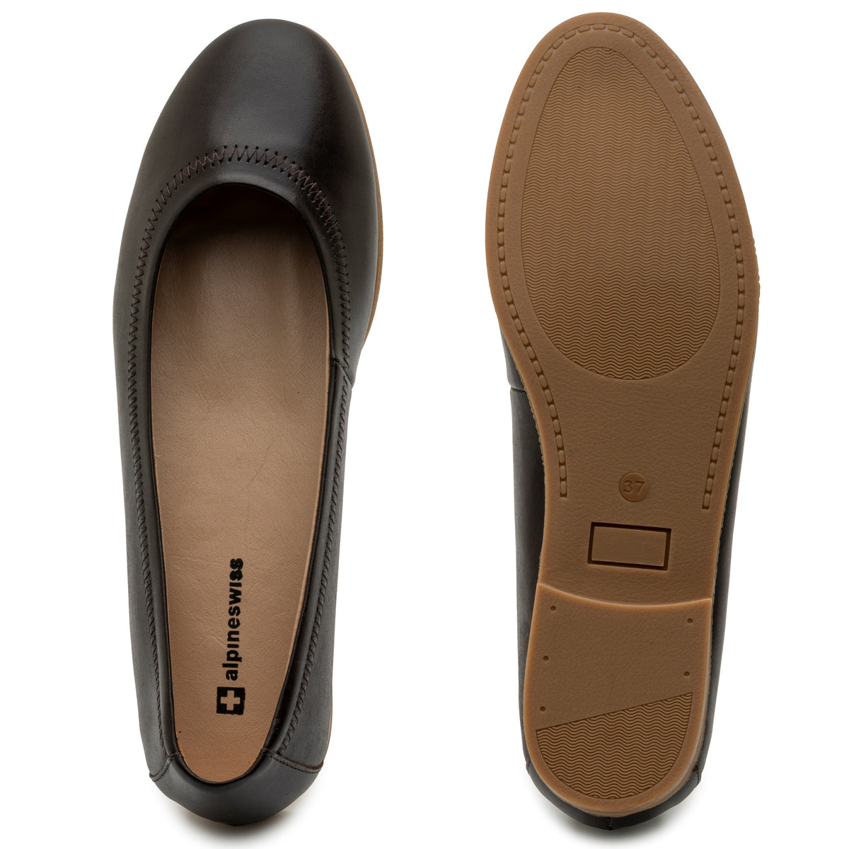 Alpine Swiss Wendy Womens Leather Ballet Flats Classic Round Toe Slip On Shoes – Dark Brown Leather