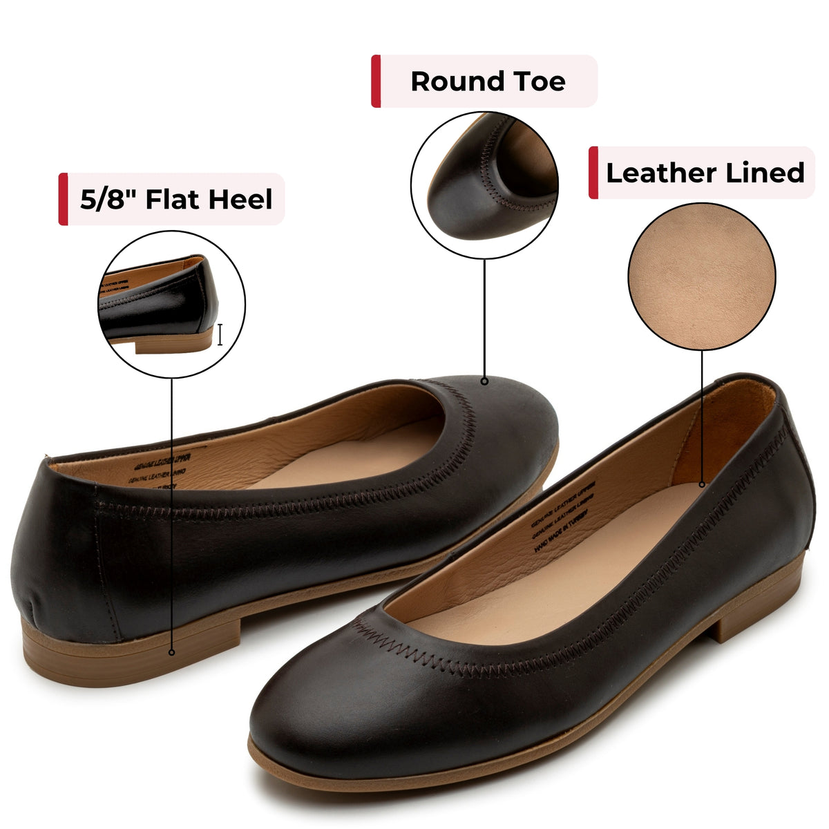 Alpine Swiss Wendy Womens Leather Ballet Flats Classic Round Toe Slip On Shoes – Dark Brown Leather