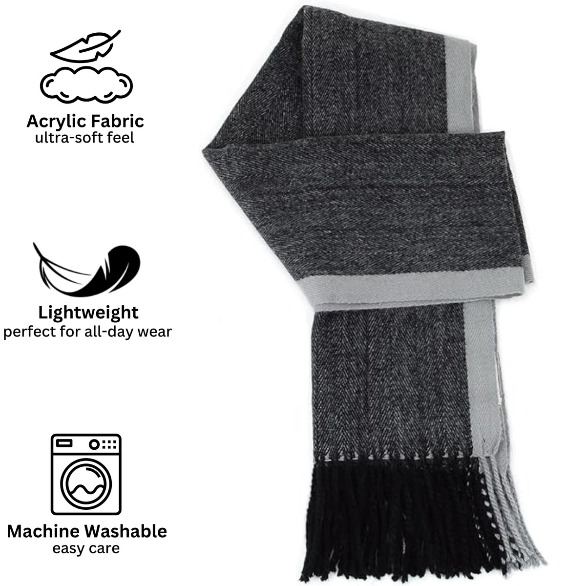 Alpine Swiss Mens Scarf Soft Knit Winter Scarves Plaid Striped or Solid Neck – Gray