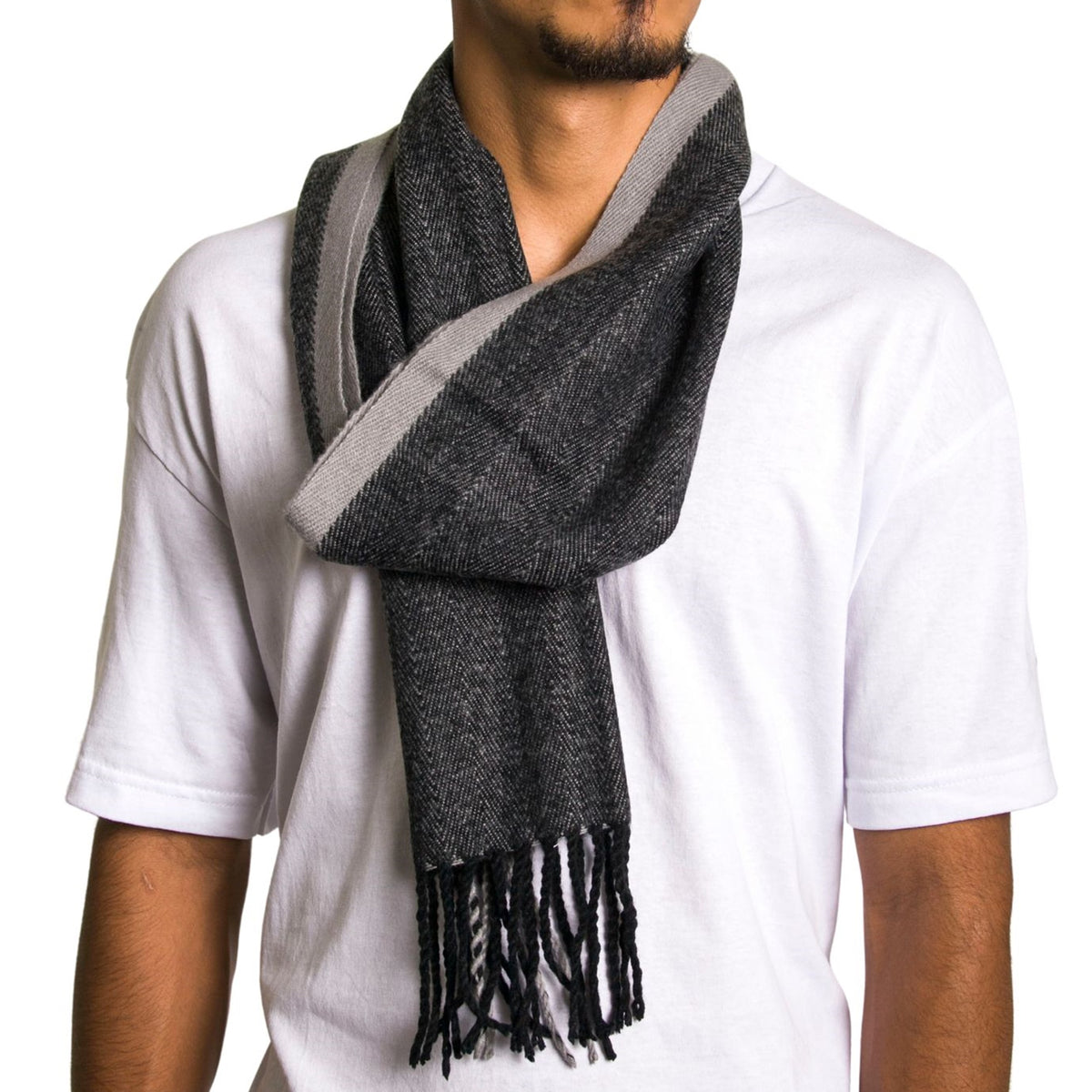 Alpine Swiss Mens Scarf Soft Knit Winter Scarves Plaid Striped or Solid Neck – Gray