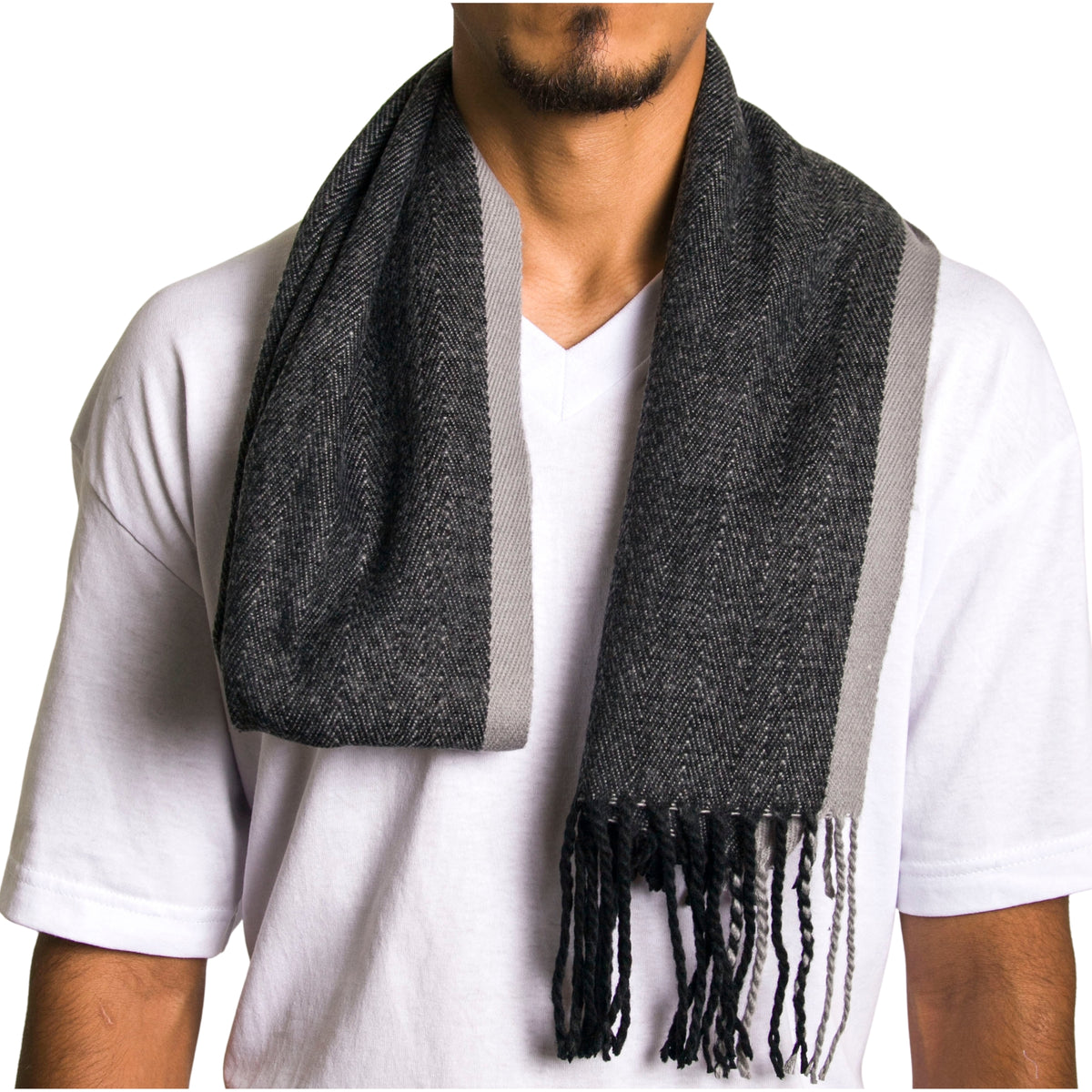 Alpine Swiss Mens Scarf Soft Knit Winter Scarves Plaid Striped or Solid Neck – Gray