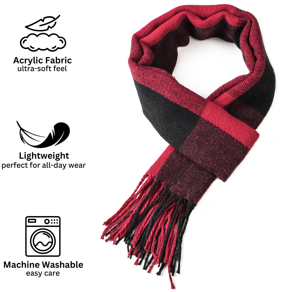 Alpine Swiss Mens Scarf Soft Knit Winter Scarves Plaid Striped or Solid Neck – Buffalo Plaid