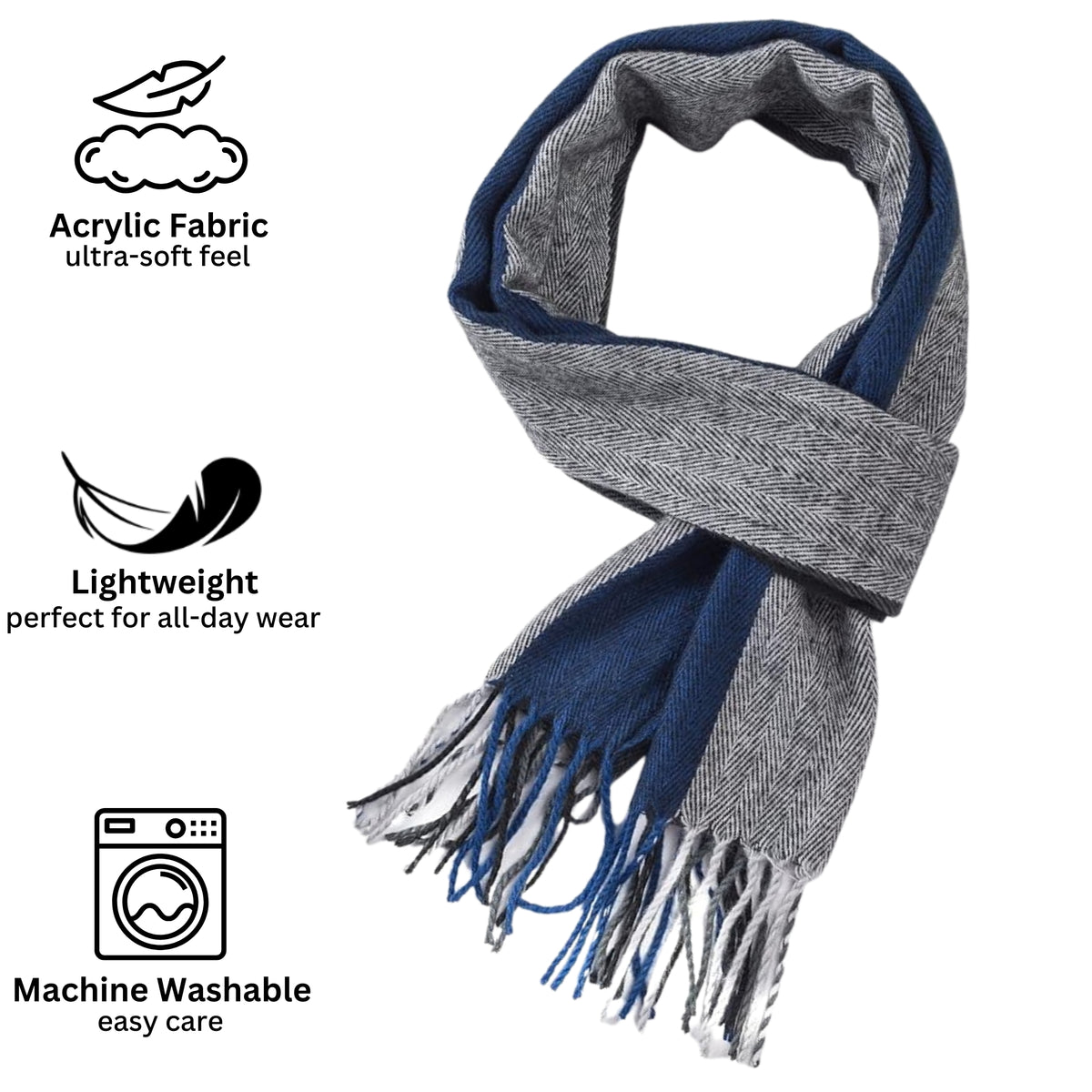 Alpine Swiss Mens Scarf Soft Knit Winter Scarves Plaid Striped or Solid Neck – Black Blue Stripe