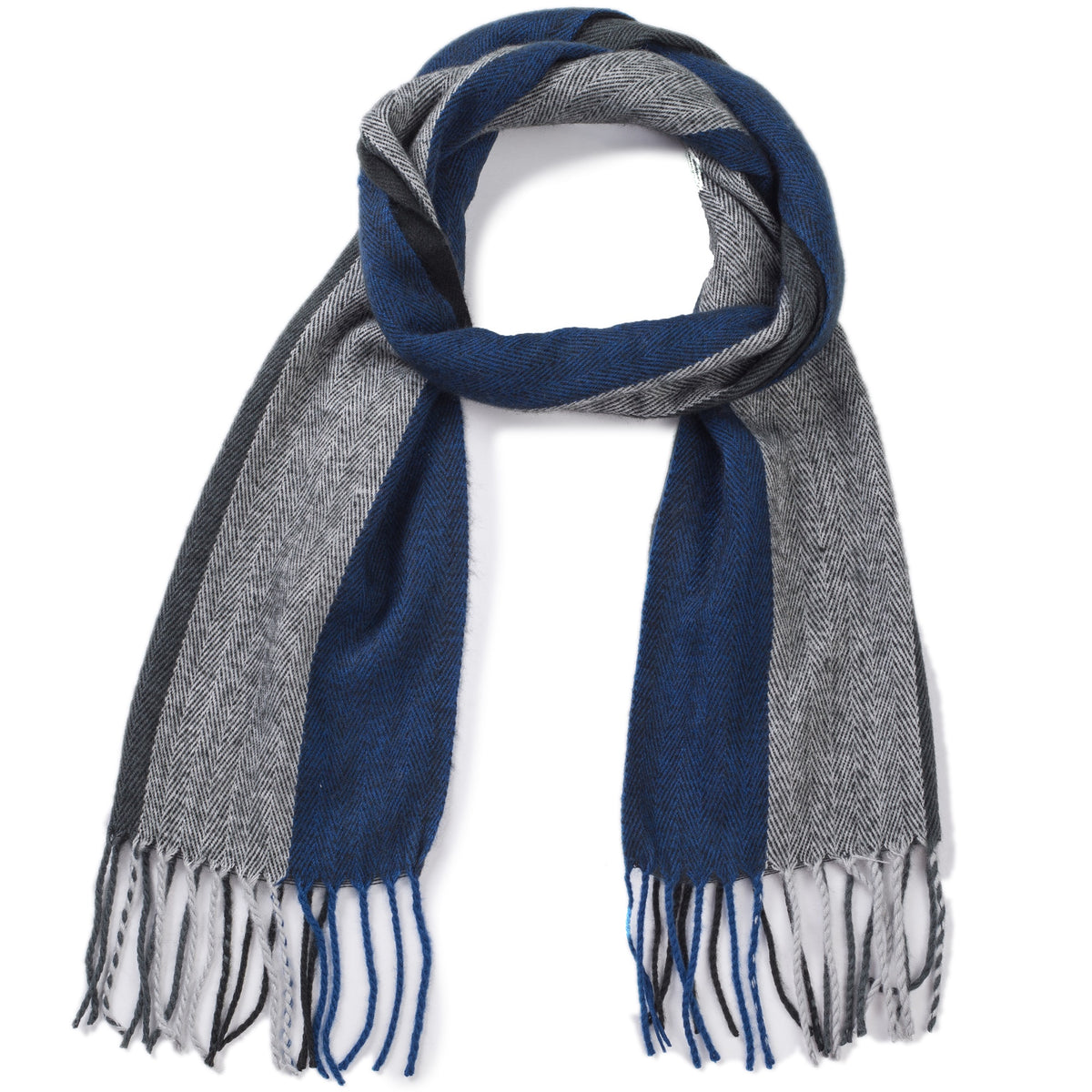 Alpine Swiss Mens Scarf Soft Knit Winter Scarves Plaid Striped or Solid Neck – Black Blue Stripe