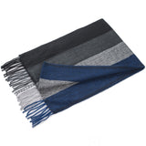 Alpine Swiss Mens Scarf Soft Knit Winter Scarves Plaid Striped or Solid Neck – Black Blue Stripe