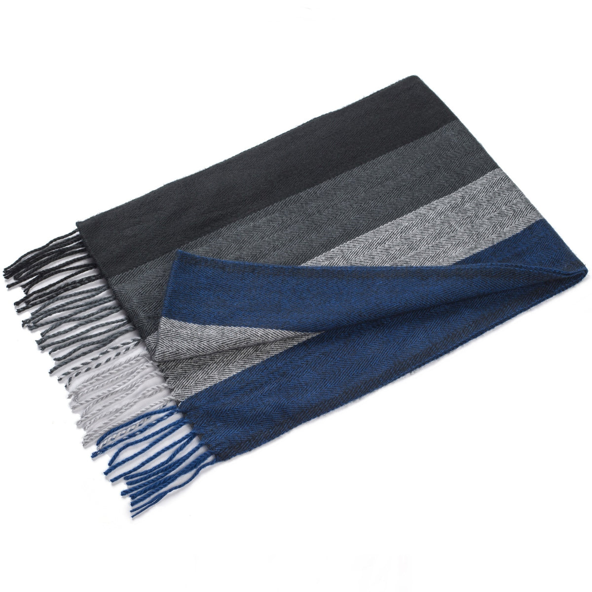 Alpine Swiss Mens Scarf Soft Knit Winter Scarves Plaid Striped or Solid Neck – Black Blue Stripe