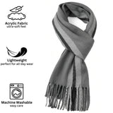Alpine Swiss Mens Scarf Soft Knit Winter Scarves Plaid Striped or Solid Neck – Gray Stripe