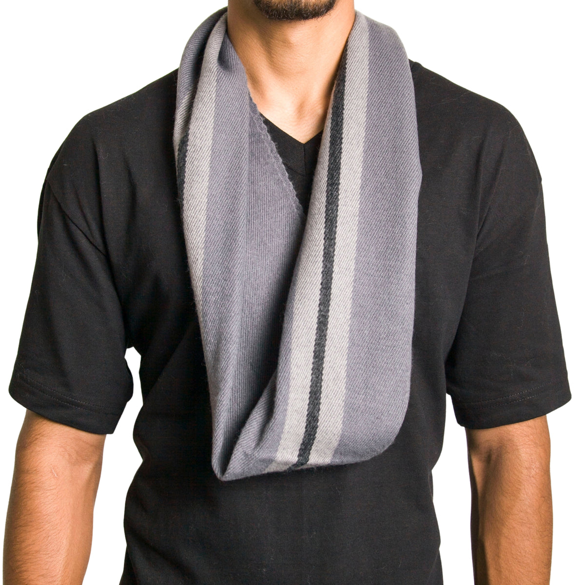 Alpine Swiss Mens Scarf Soft Knit Winter Scarves Plaid Striped or Solid Neck – Gray Stripe