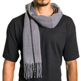 Alpine Swiss Mens Scarf Soft Knit Winter Scarves Plaid Striped or Solid Neck – Gray Stripe