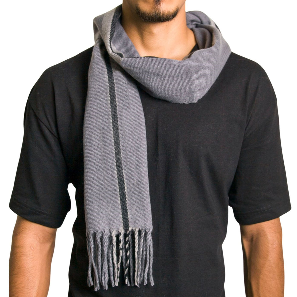 Alpine Swiss Mens Scarf Soft Knit Winter Scarves Plaid Striped or Solid Neck – Gray Stripe