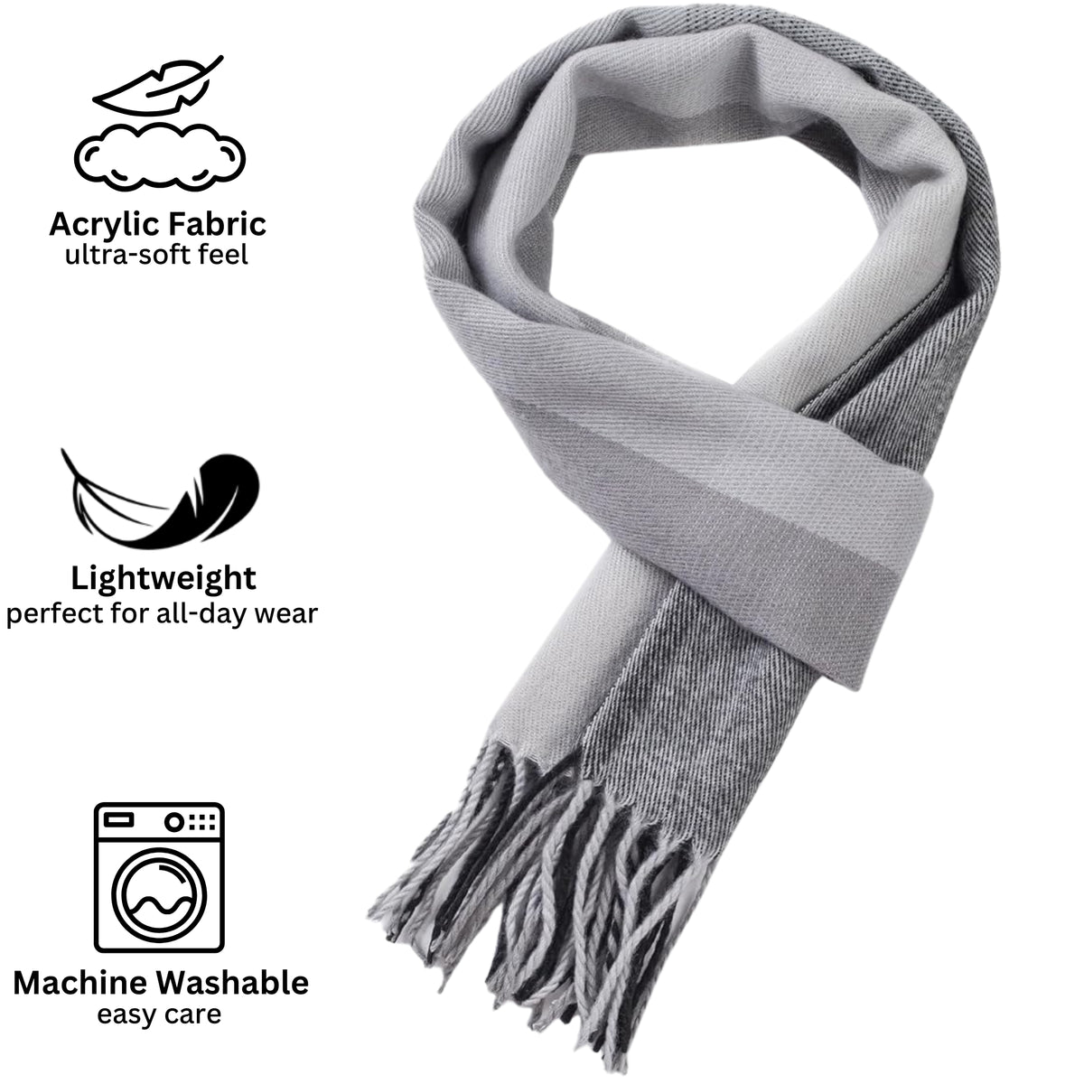 Alpine Swiss Mens Scarf Soft Knit Winter Scarves Plaid Striped or Solid Neck – Black Gray