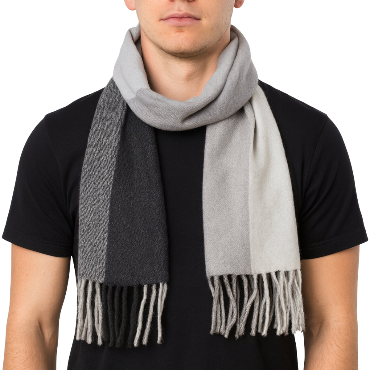 Alpine Swiss Mens Scarf Soft Knit Winter Scarves Plaid Striped or Solid Neck – Black Gray
