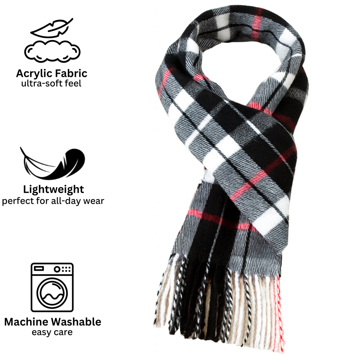 Alpine Swiss Mens Scarf Soft Knit Winter Scarves Plaid Striped or Solid Neck – Red Plaid