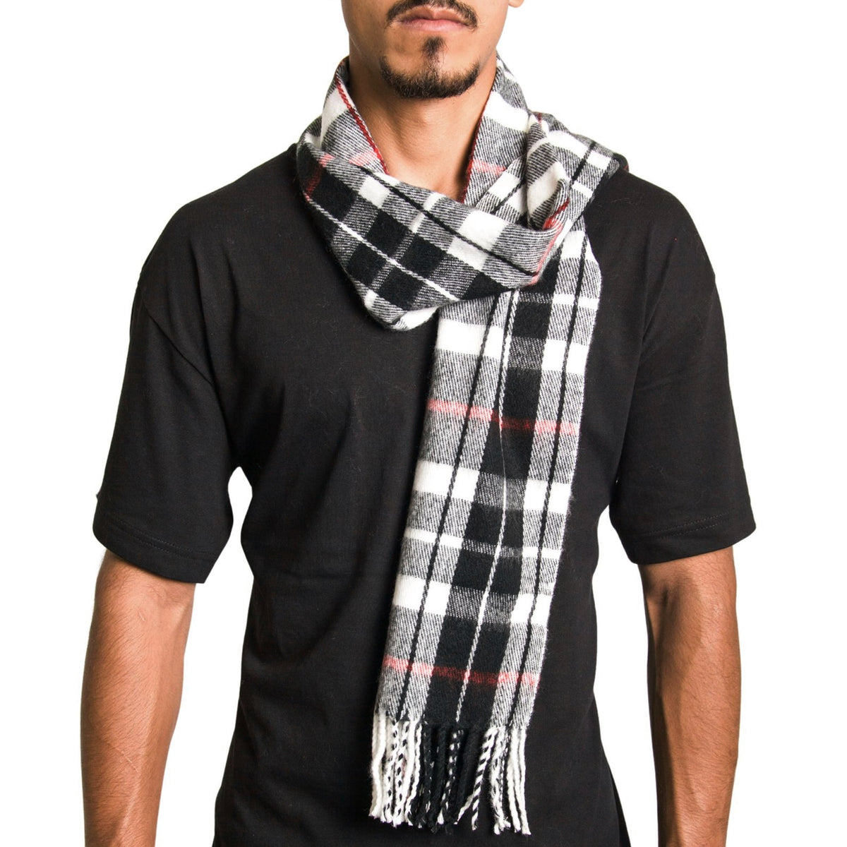 Alpine Swiss Mens Scarf Soft Knit Winter Scarves Plaid Striped or Solid Neck – Red Plaid