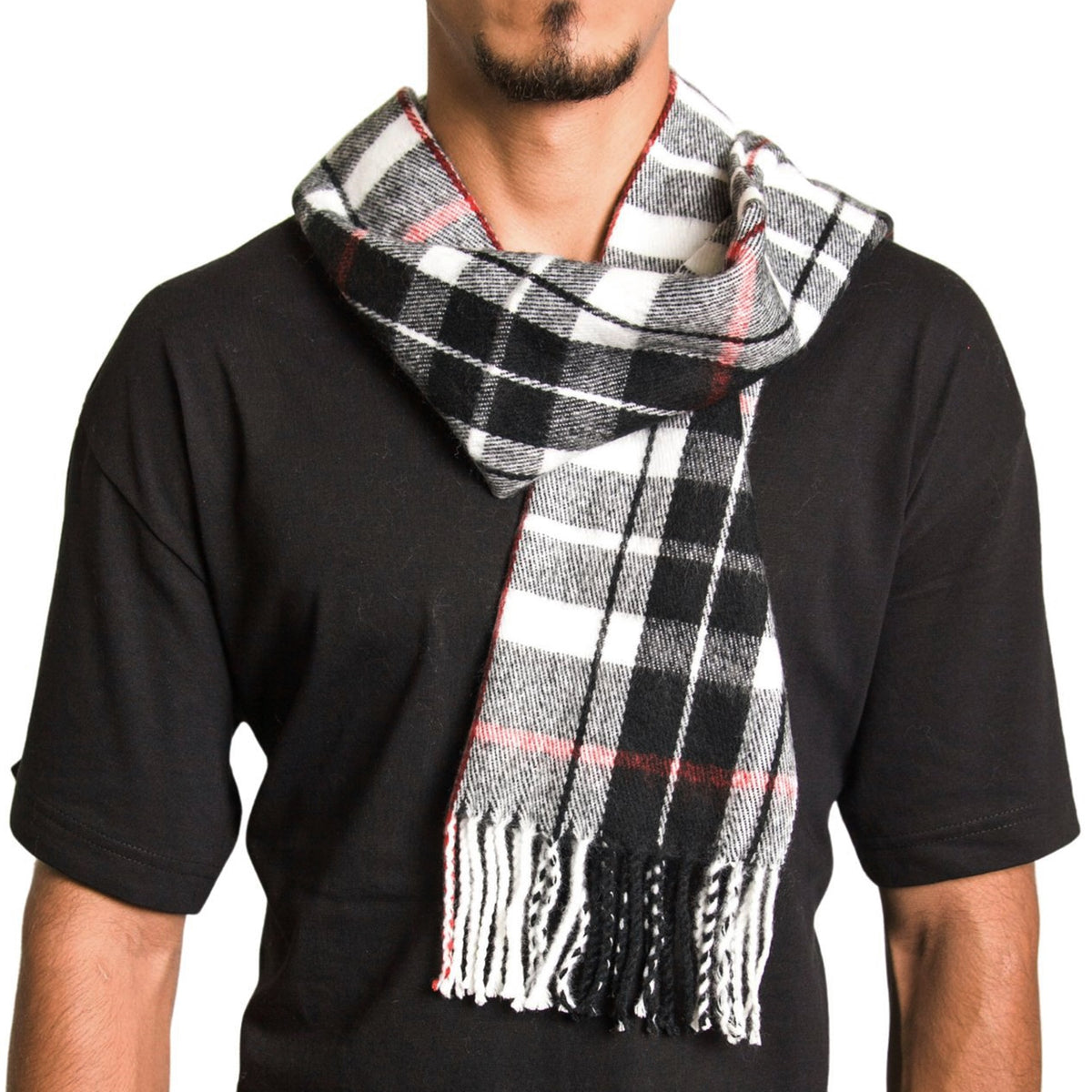 Alpine Swiss Mens Scarf Soft Knit Winter Scarves Plaid Striped or Solid Neck – Red Plaid