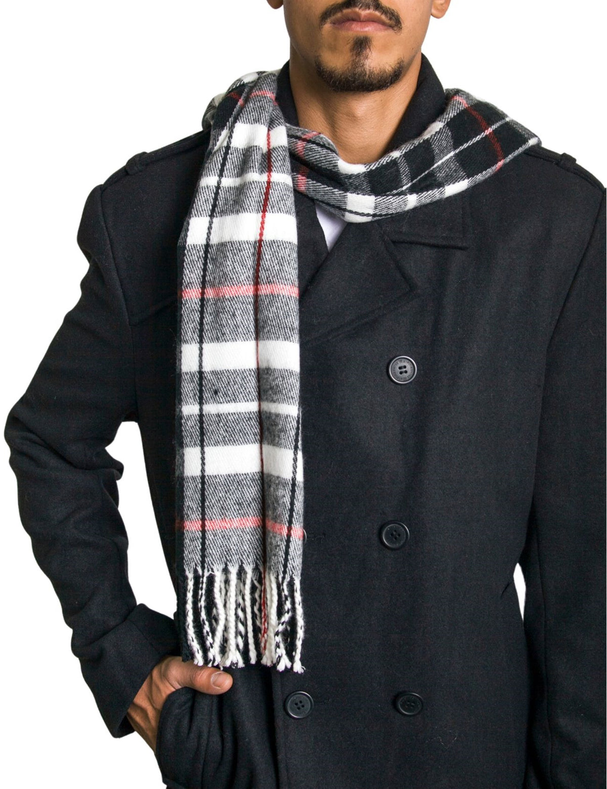 Alpine Swiss Mens Scarf Soft Knit Winter Scarves Plaid Striped or Solid Neck – Red Plaid