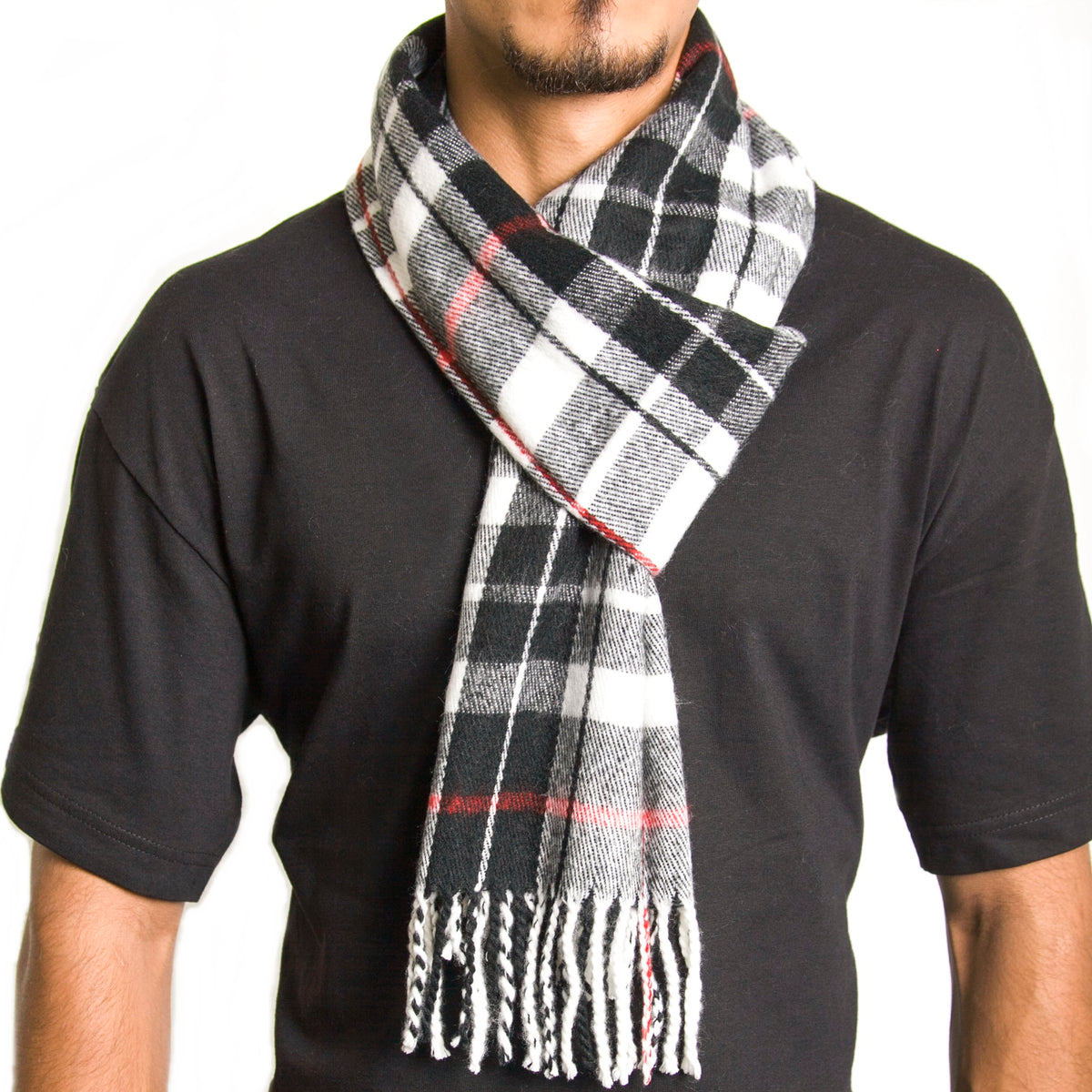 Alpine Swiss Mens Scarf Soft Knit Winter Scarves Plaid Striped or Solid Neck – Red Plaid