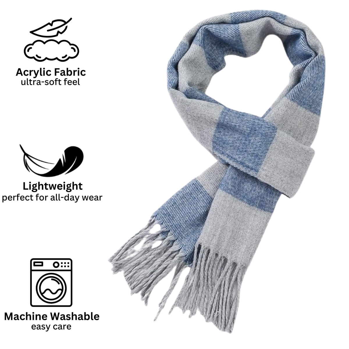 Alpine Swiss Mens Scarf Soft Knit Winter Scarves Plaid Striped or Solid Neck – Navy Gray Stripe