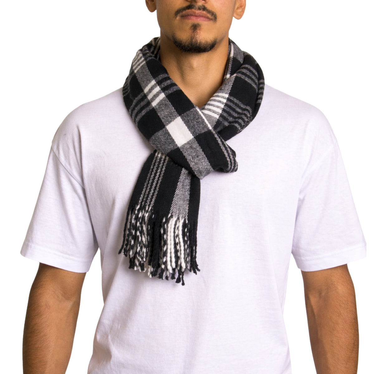 Alpine Swiss Mens Scarf Soft Knit Winter Scarves Plaid Striped or Solid Neck – Black Plaid