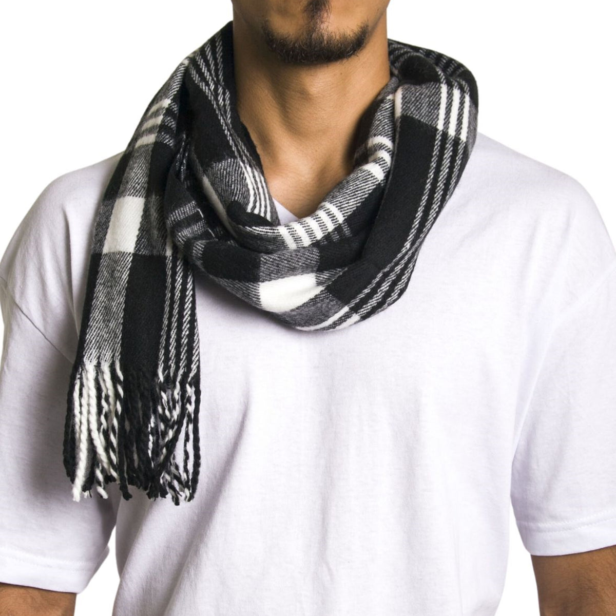 Alpine Swiss Mens Scarf Soft Knit Winter Scarves Plaid Striped or Solid Neck – Black Plaid