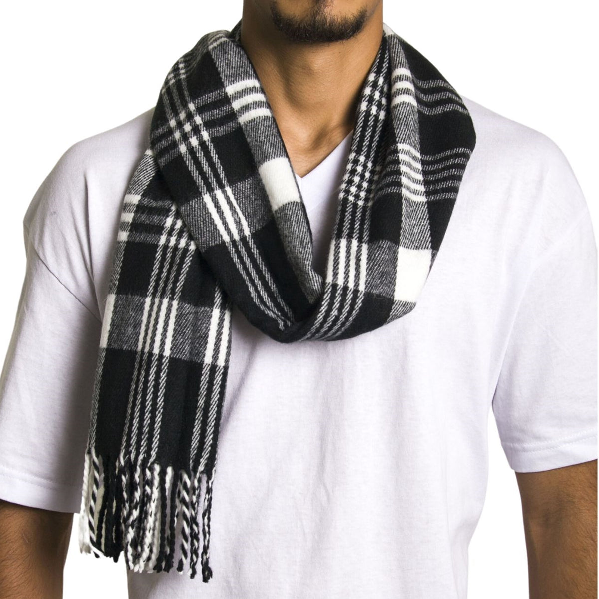 Alpine Swiss Mens Scarf Soft Knit Winter Scarves Plaid Striped or Solid Neck – Black Plaid