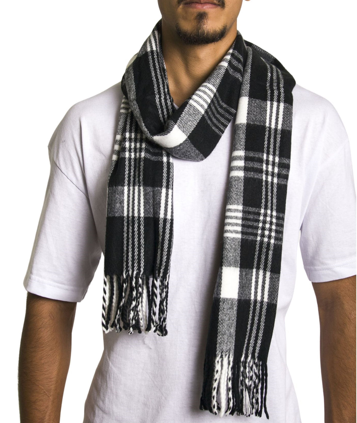 Alpine Swiss Mens Scarf Soft Knit Winter Scarves Plaid Striped or Solid Neck – Black Plaid