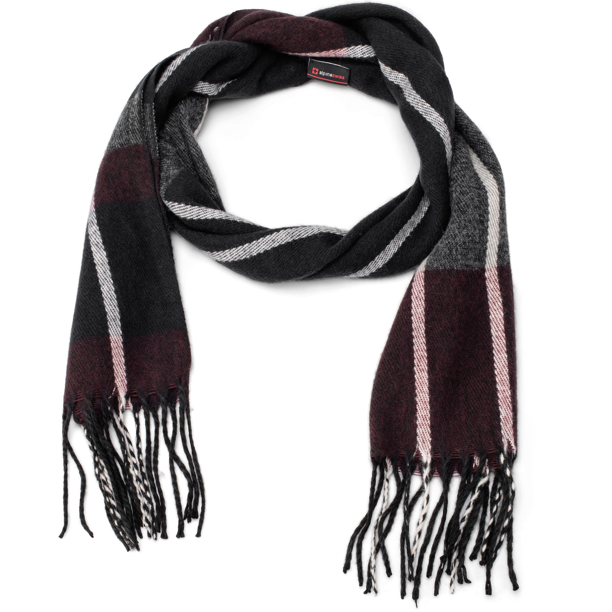 Alpine Swiss Mens Scarf Soft Knit Winter Scarves Plaid Striped or Solid Neck – Navy Gray Maroon