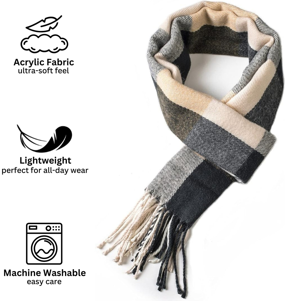 Alpine Swiss Mens Scarf Soft Knit Winter Scarves Plaid Striped or Solid Neck – Beige Plaid