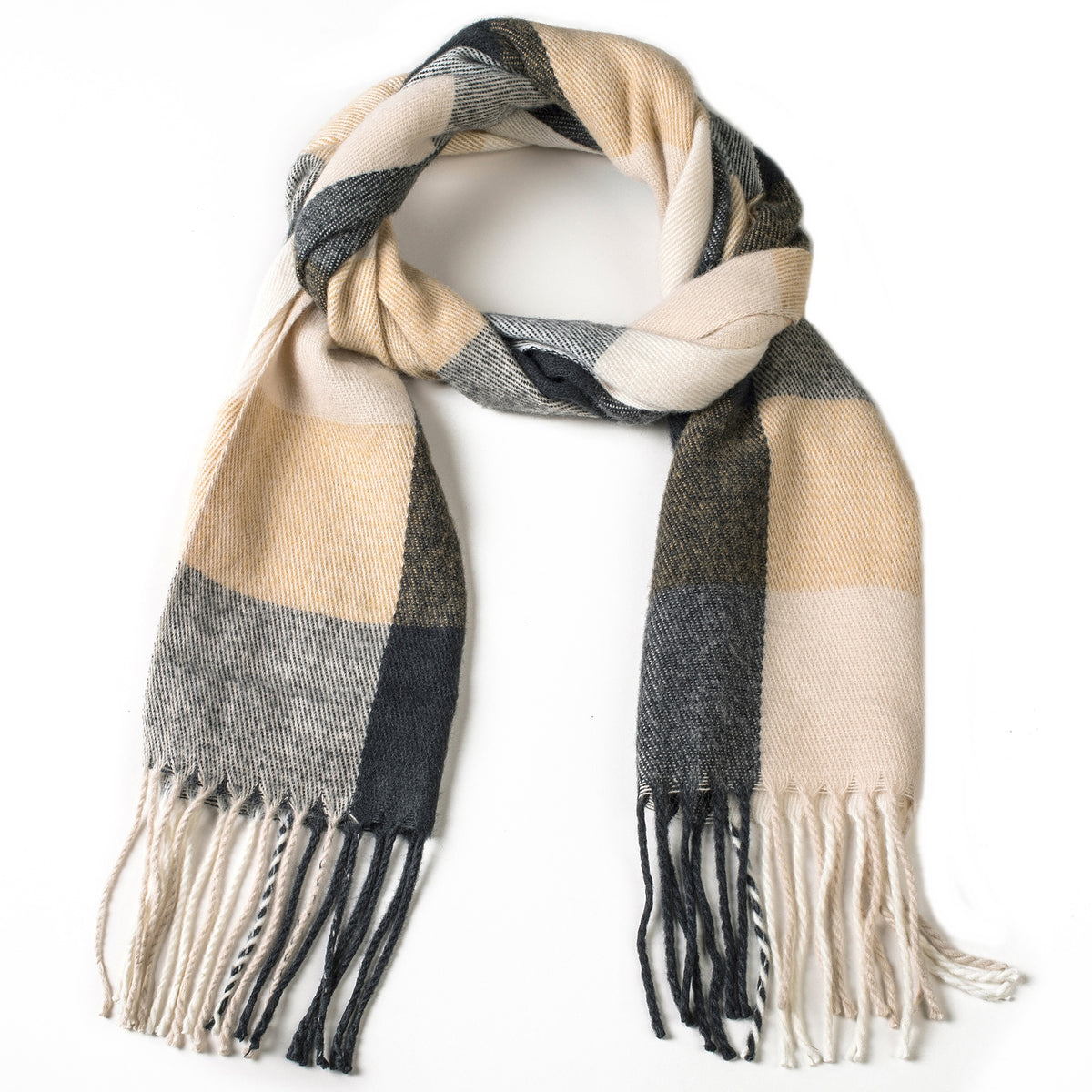 Alpine Swiss Mens Scarf Soft Knit Winter Scarves Plaid Striped or Solid Neck – Beige Plaid