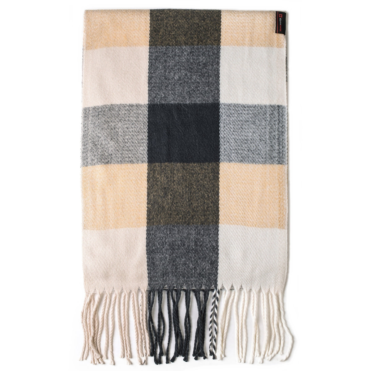 Alpine Swiss Mens Scarf Soft Knit Winter Scarves Plaid Striped or Solid Neck – Beige Plaid