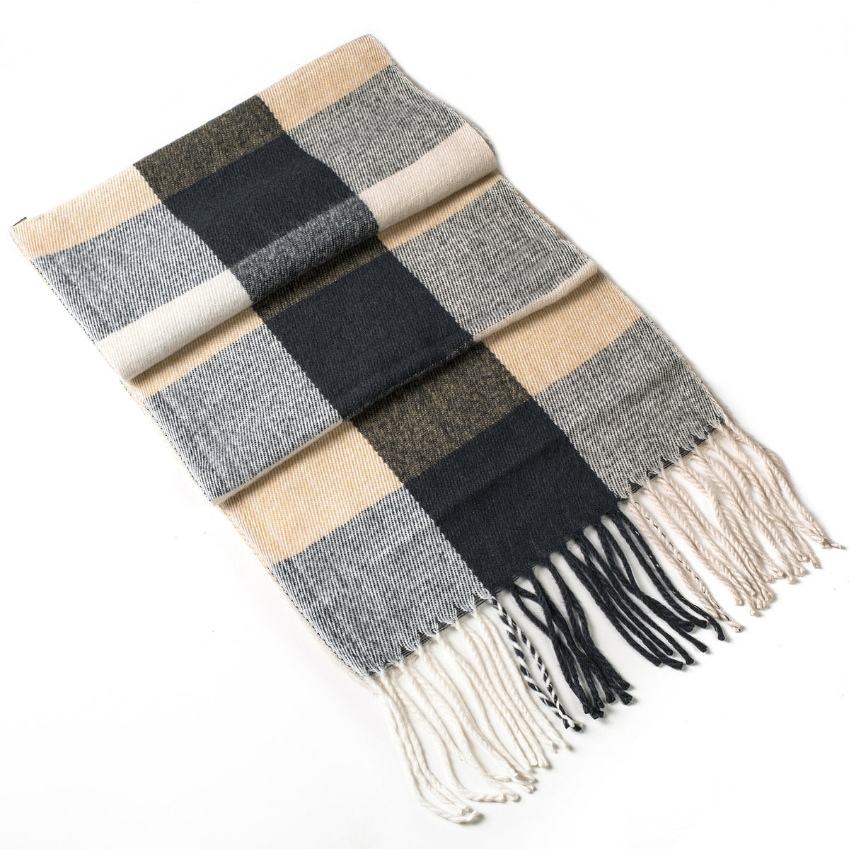 Alpine Swiss Mens Scarf Soft Knit Winter Scarves Plaid Striped or Solid Neck – Beige Plaid