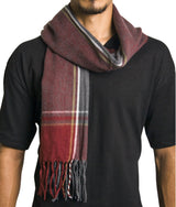 Alpine Swiss Mens Scarf Soft Knit Winter Scarves Plaid Striped or Solid Neck – Maroon Plaid