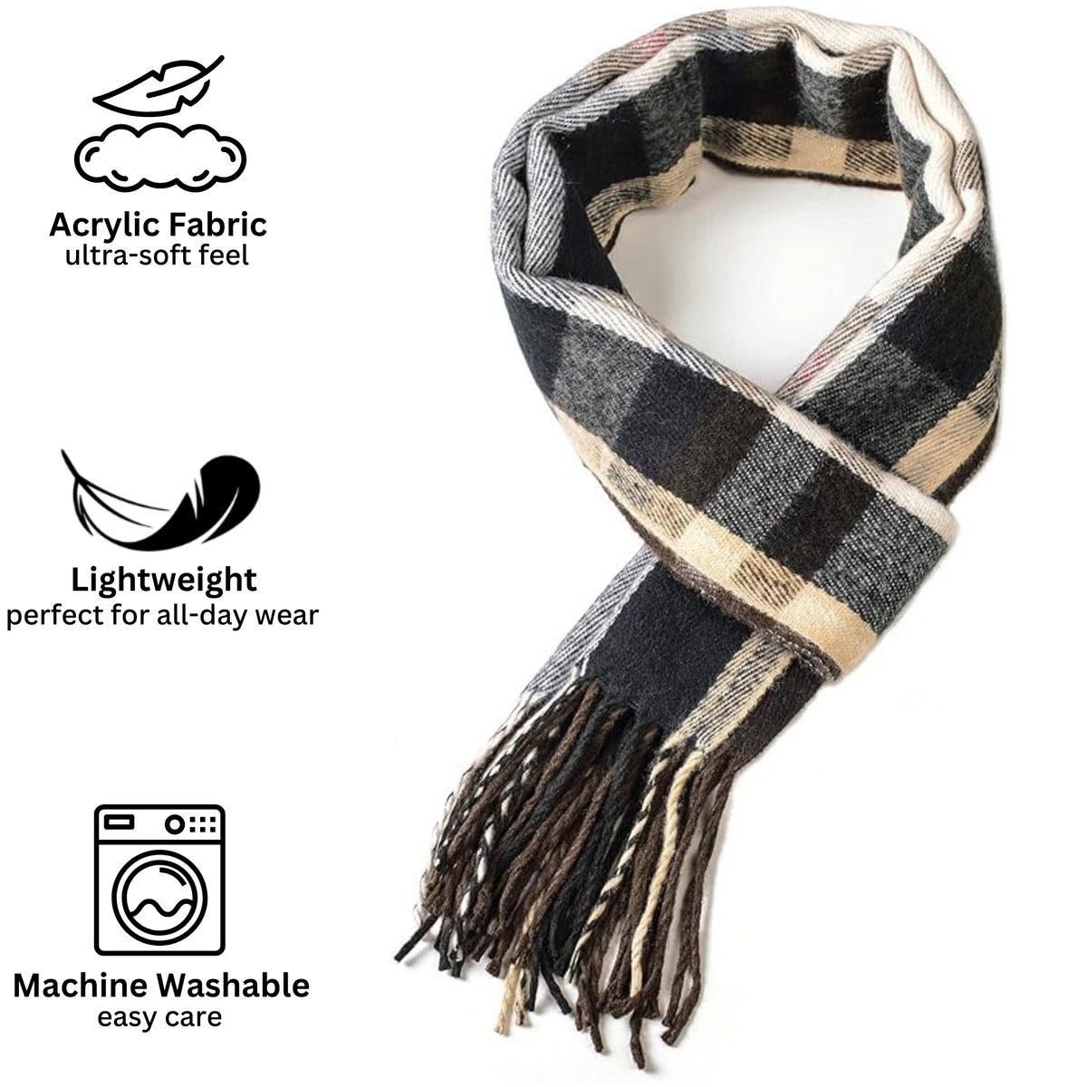 Alpine Swiss Mens Scarf Soft Knit Winter Scarves Plaid Striped or Solid Neck – Brown Navy