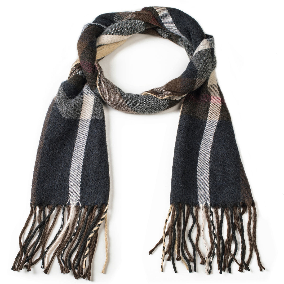 Alpine Swiss Mens Scarf Soft Knit Winter Scarves Plaid Striped or Solid Neck – Brown Navy