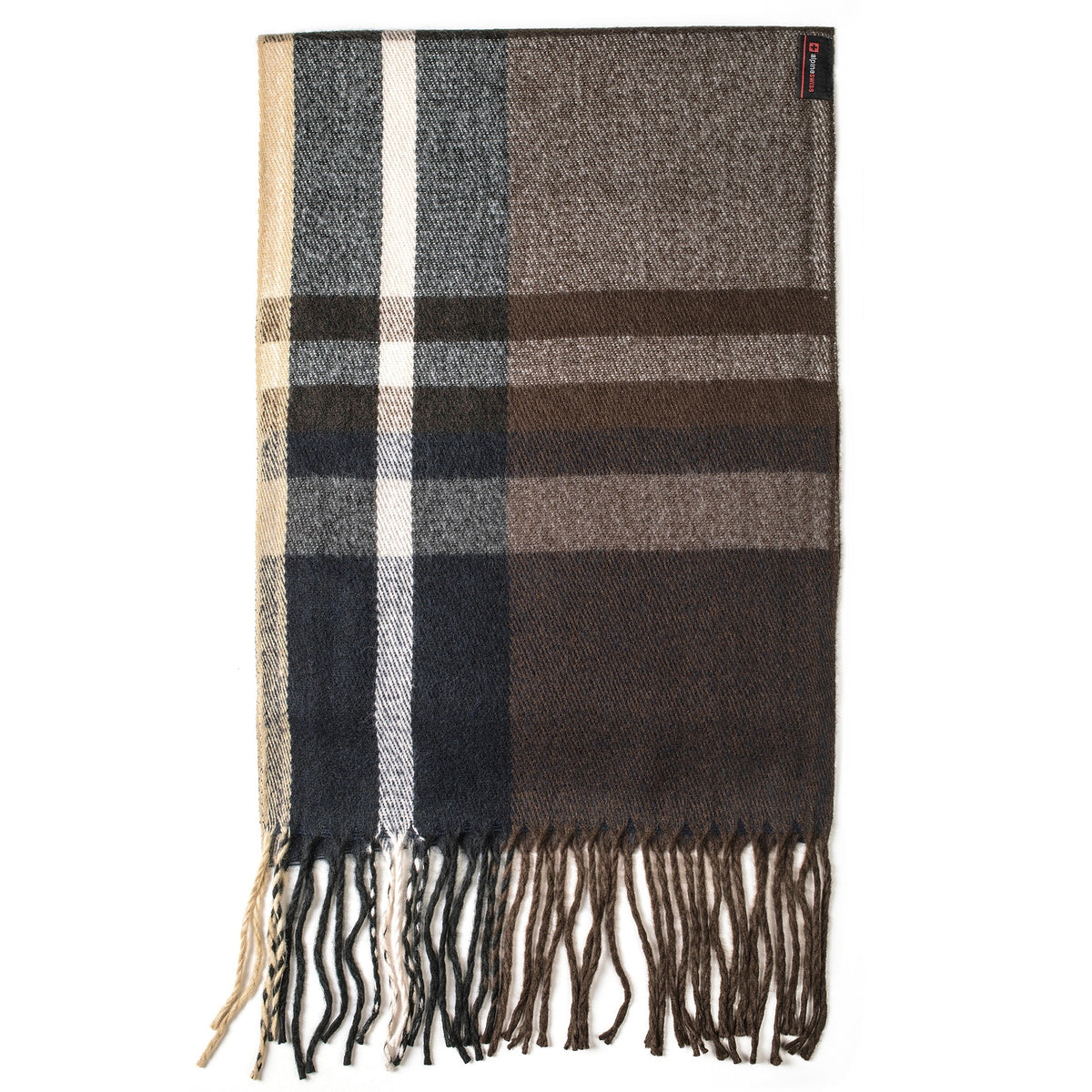 Alpine Swiss Mens Scarf Soft Knit Winter Scarves Plaid Striped or Solid Neck – Brown Navy