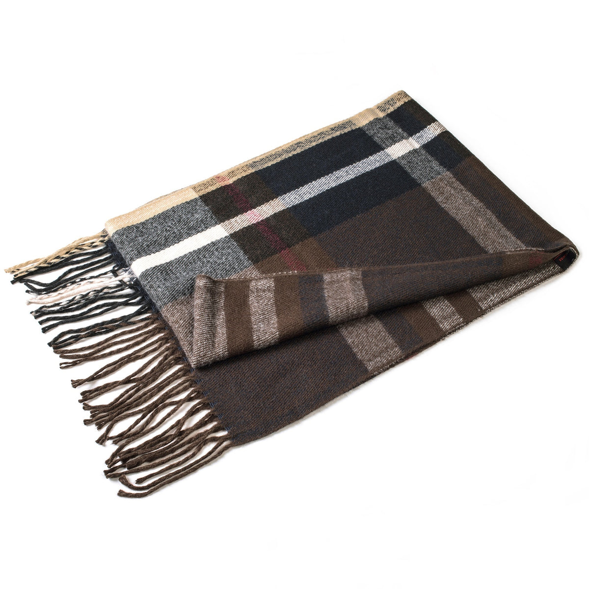 Alpine Swiss Mens Scarf Soft Knit Winter Scarves Plaid Striped or Solid Neck – Brown Navy