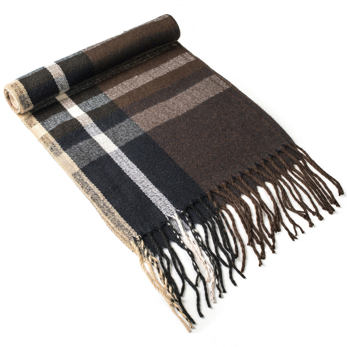 Alpine Swiss Mens Scarf Soft Knit Winter Scarves Plaid Striped or Solid Neck – Brown Navy