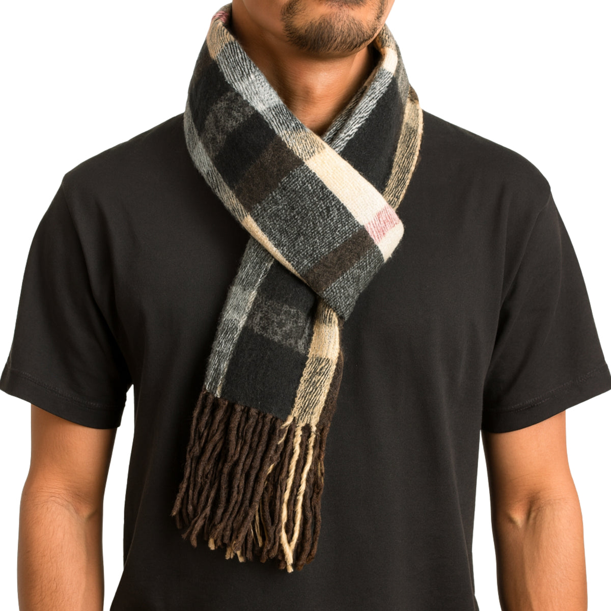 Alpine Swiss Mens Scarf Soft Knit Winter Scarves Plaid Striped or Solid Neck – Brown Navy