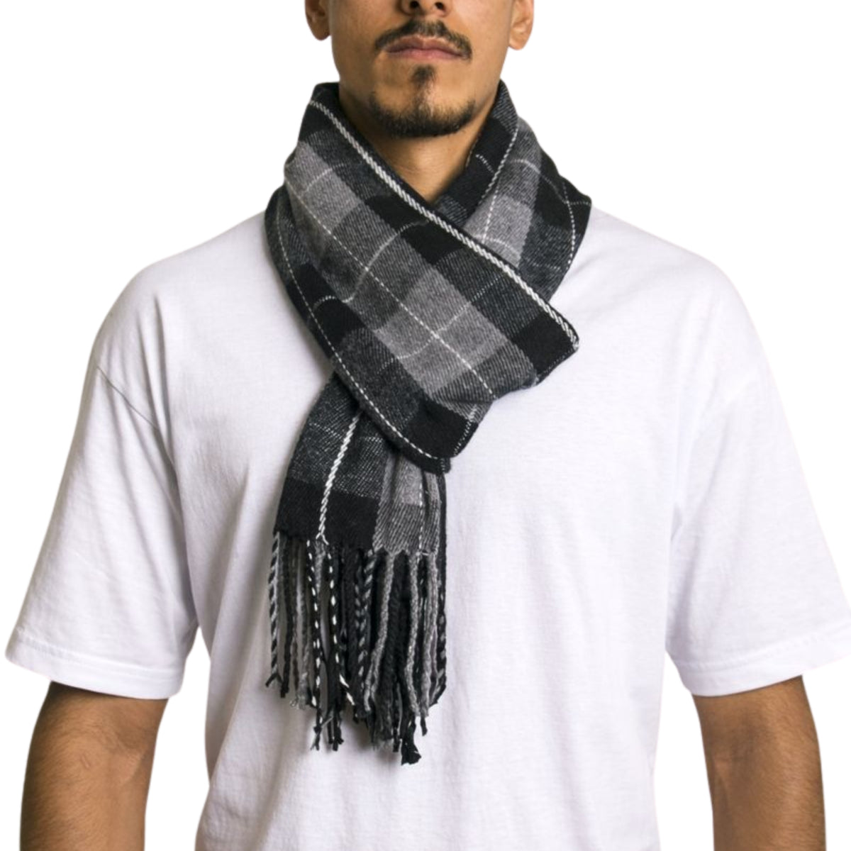 Alpine Swiss Mens Scarf Soft Knit Winter Scarves Plaid Striped or Solid Neck – Gray Plaid