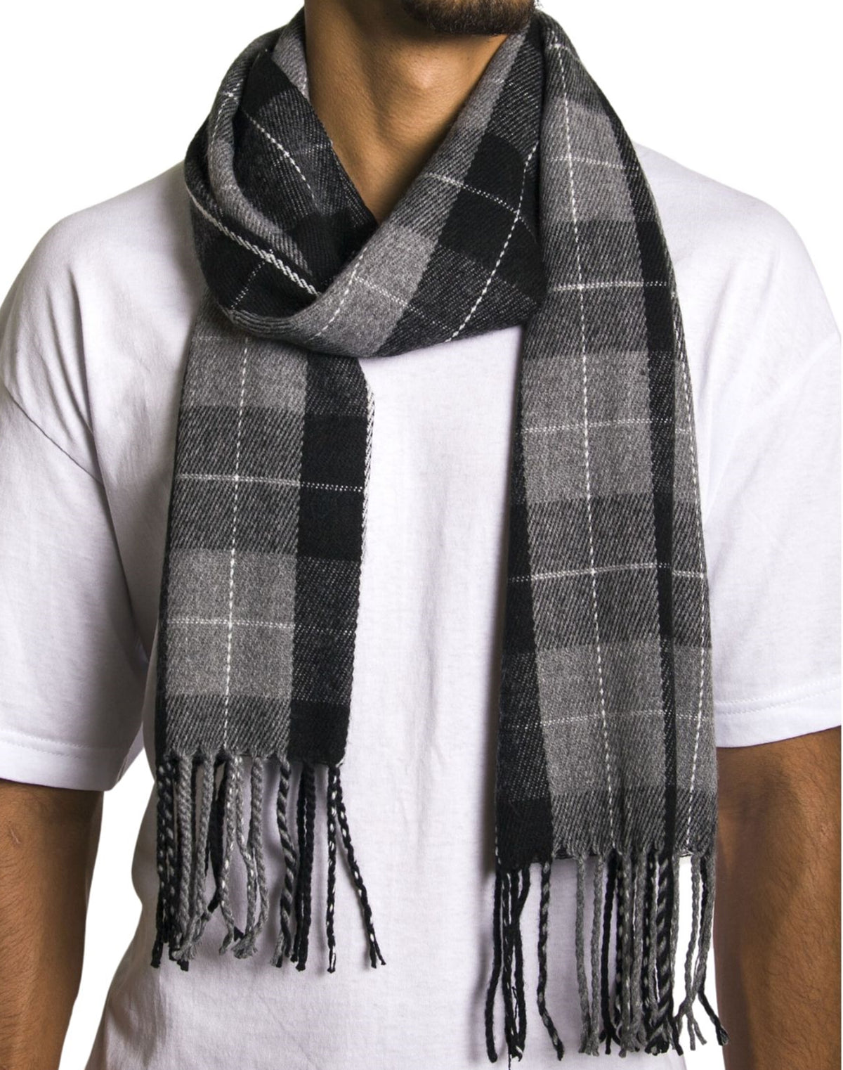 Alpine Swiss Mens Scarf Soft Knit Winter Scarves Plaid Striped or Solid Neck – Gray Plaid