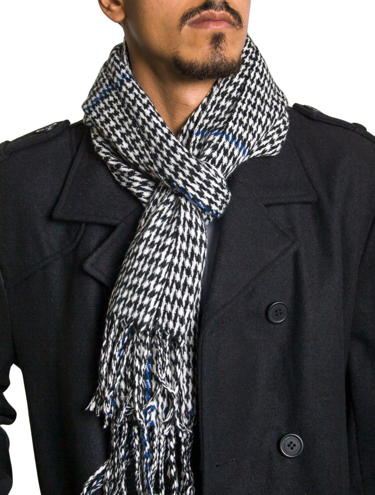 Alpine Swiss Mens Scarf Soft Knit Winter Scarves Plaid Striped or Solid Neck – Blue Houndstooth