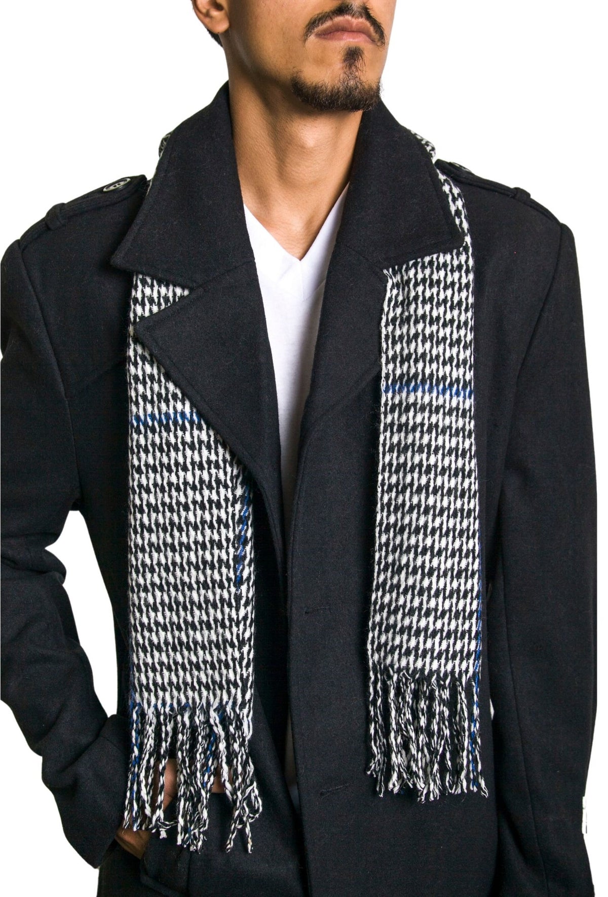 Alpine Swiss Mens Scarf Soft Knit Winter Scarves Plaid Striped or Solid Neck – Blue Houndstooth