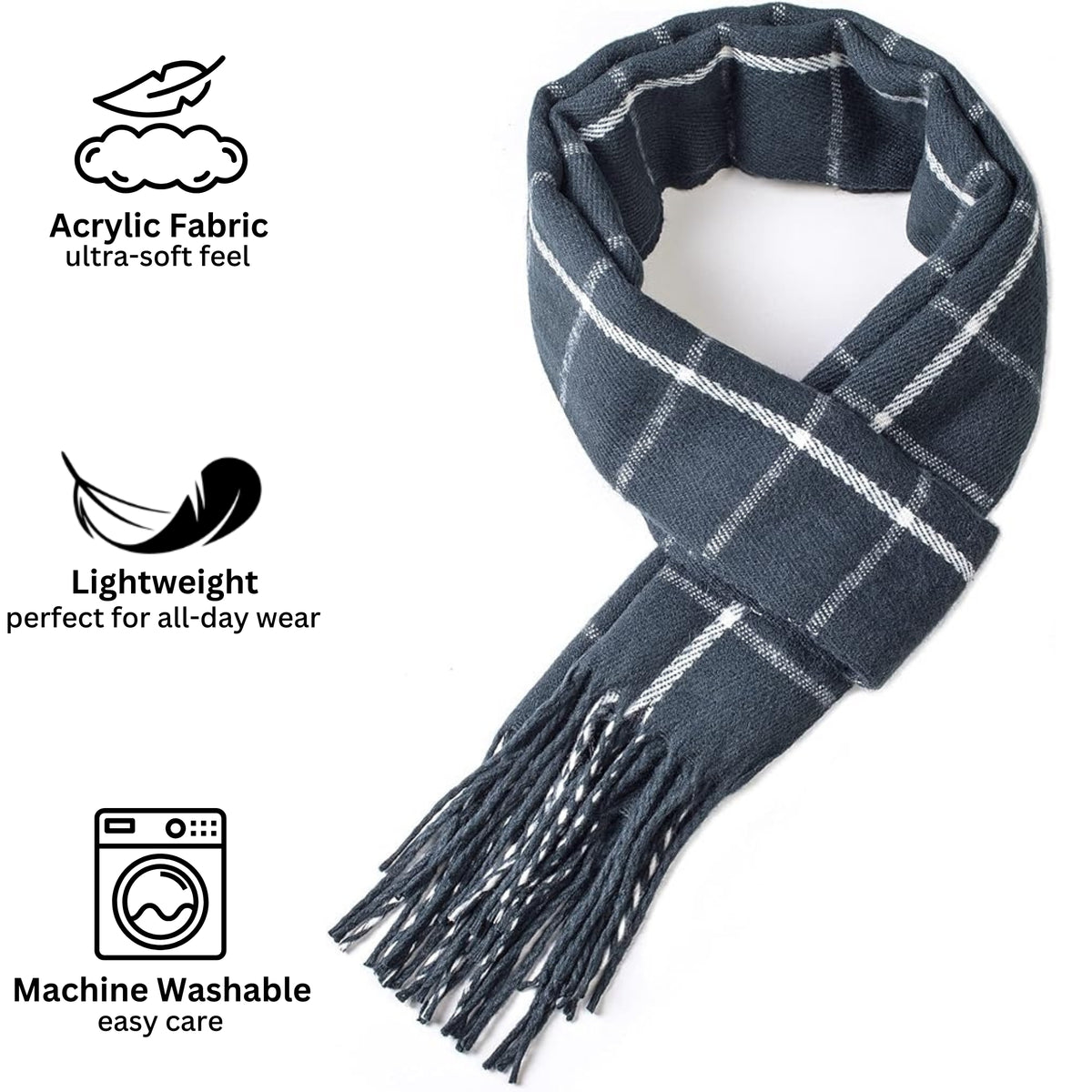 Alpine Swiss Mens Scarf Soft Knit Winter Scarves Plaid Striped or Solid Neck – Navy Grid