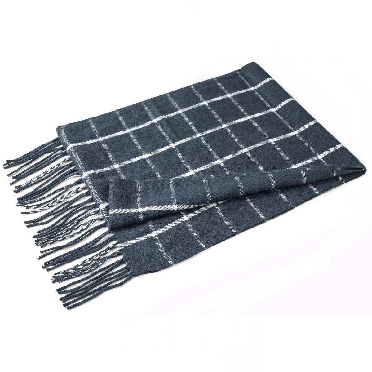Alpine Swiss Mens Scarf Soft Knit Winter Scarves Plaid Striped or Solid Neck – Navy Grid